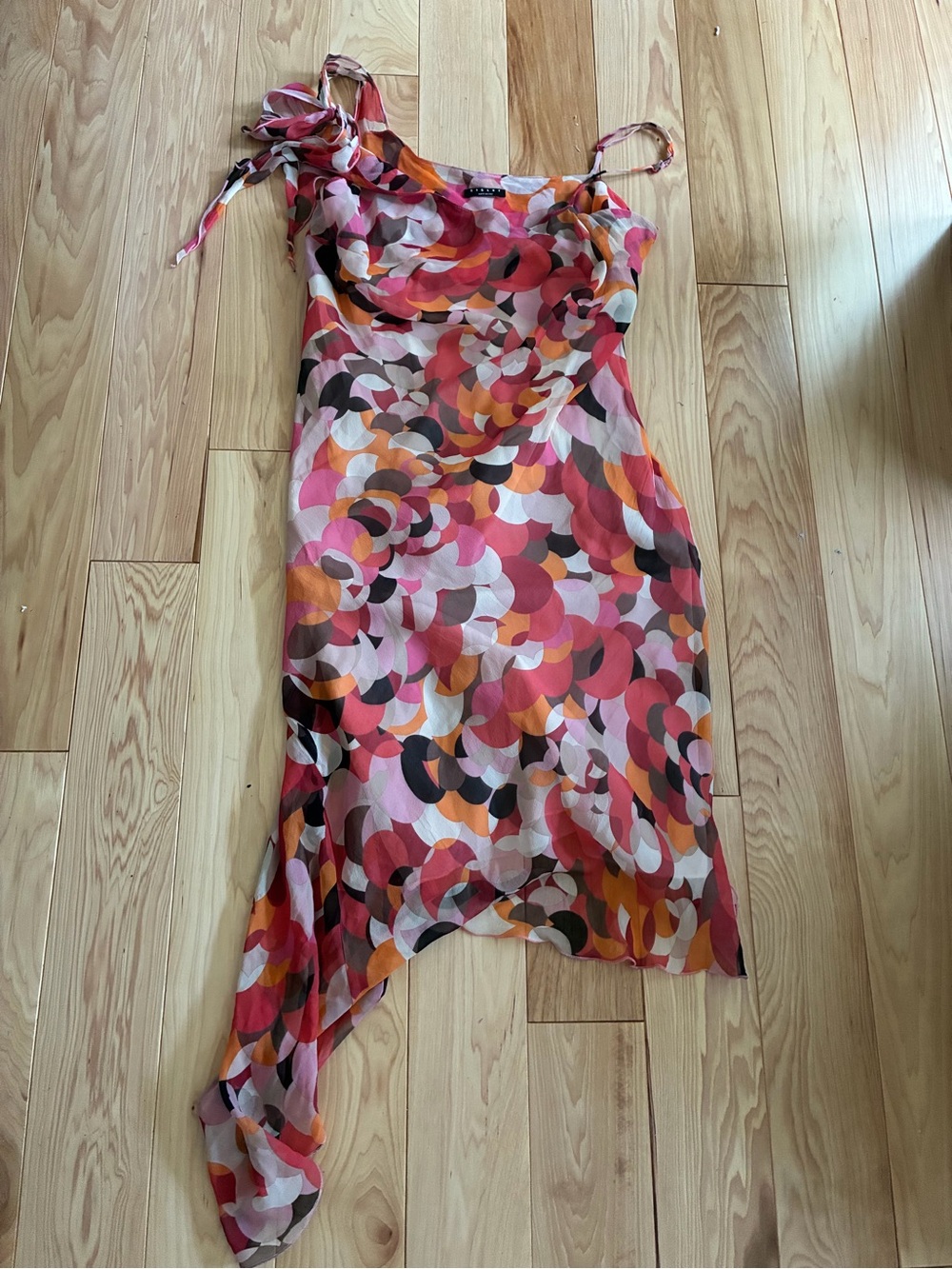 Sisley Multicolor Asymmetrical Silk Dress in Pink, Orange & Brown. Made in Italy